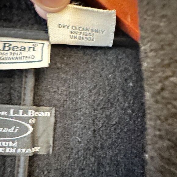 L.L. Bean Bellandi Italy Black 100% Wool Button Up Long Pea Coat Pockets Size XL - Picture 5 of 6